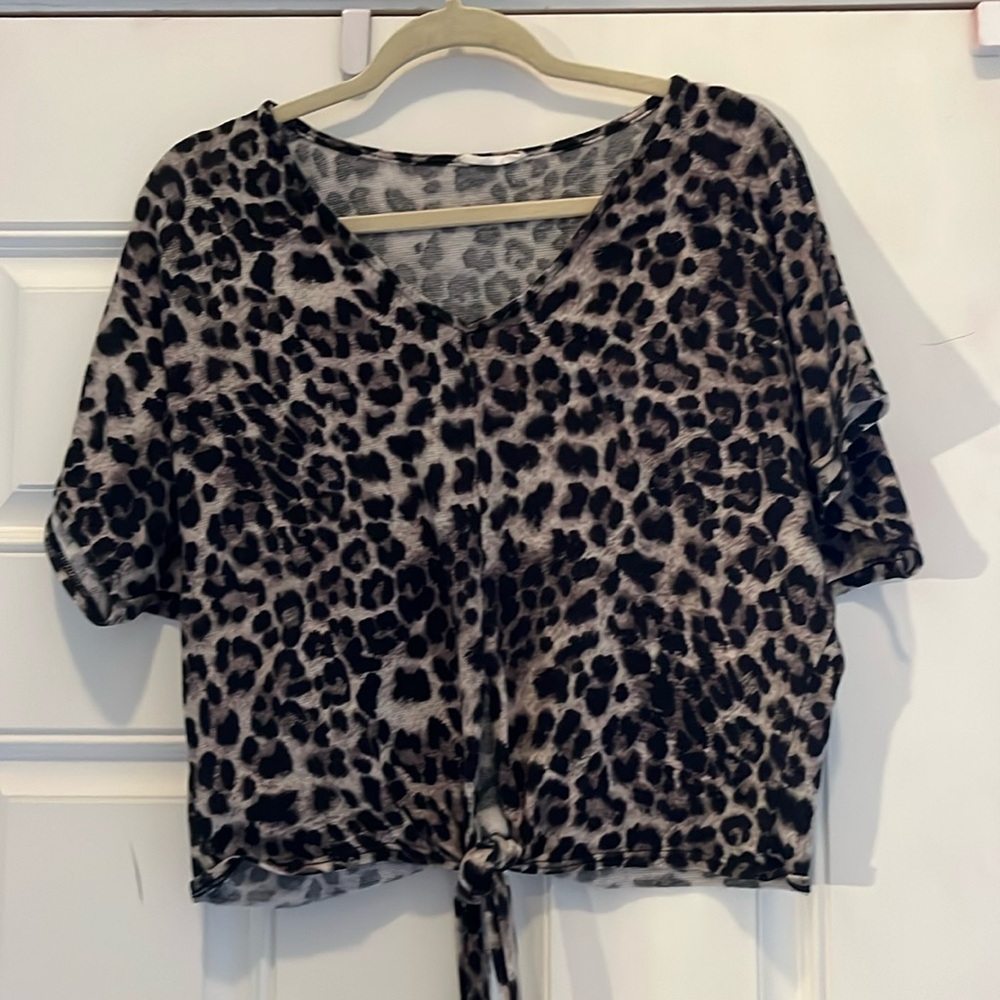 Soprano Animal Print Tie Waist Top M